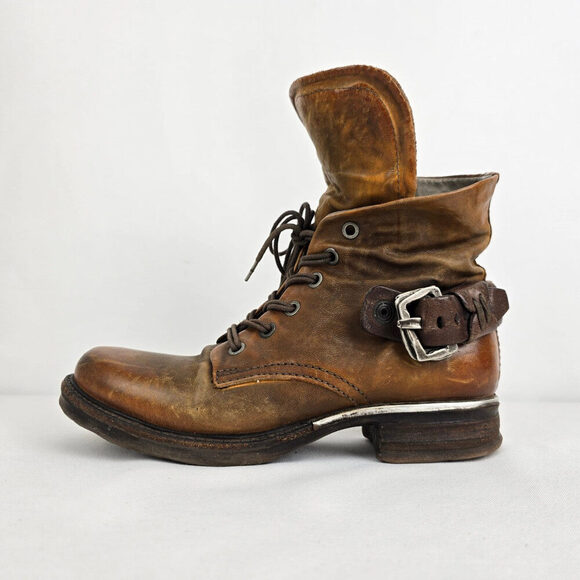 AS98 Brown Leather Strappy Ankle Boots Size 6 - Picture 1 of 12